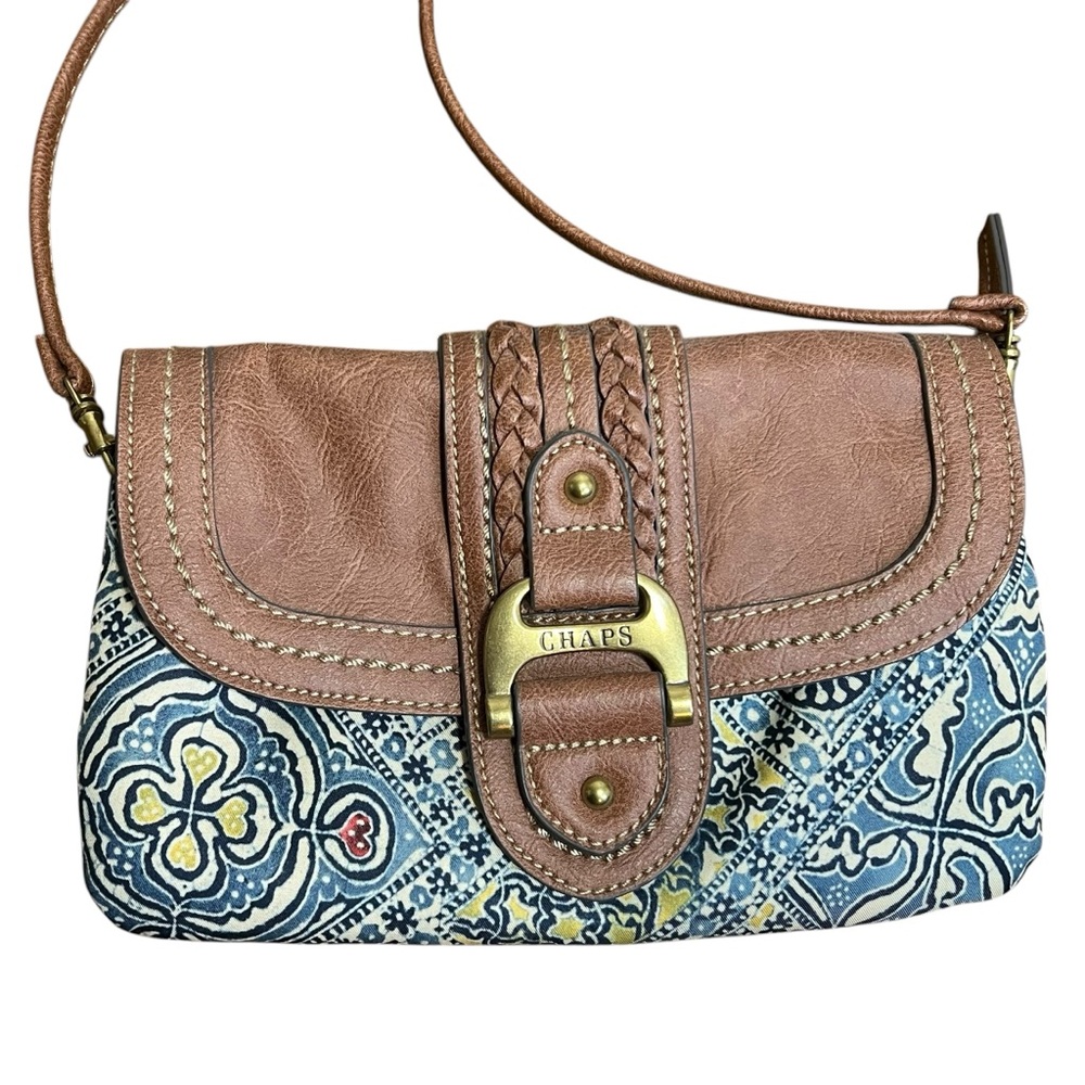 Chap Brown Leather and Paisley Print Cross Body Purse - Picture 2 of 6